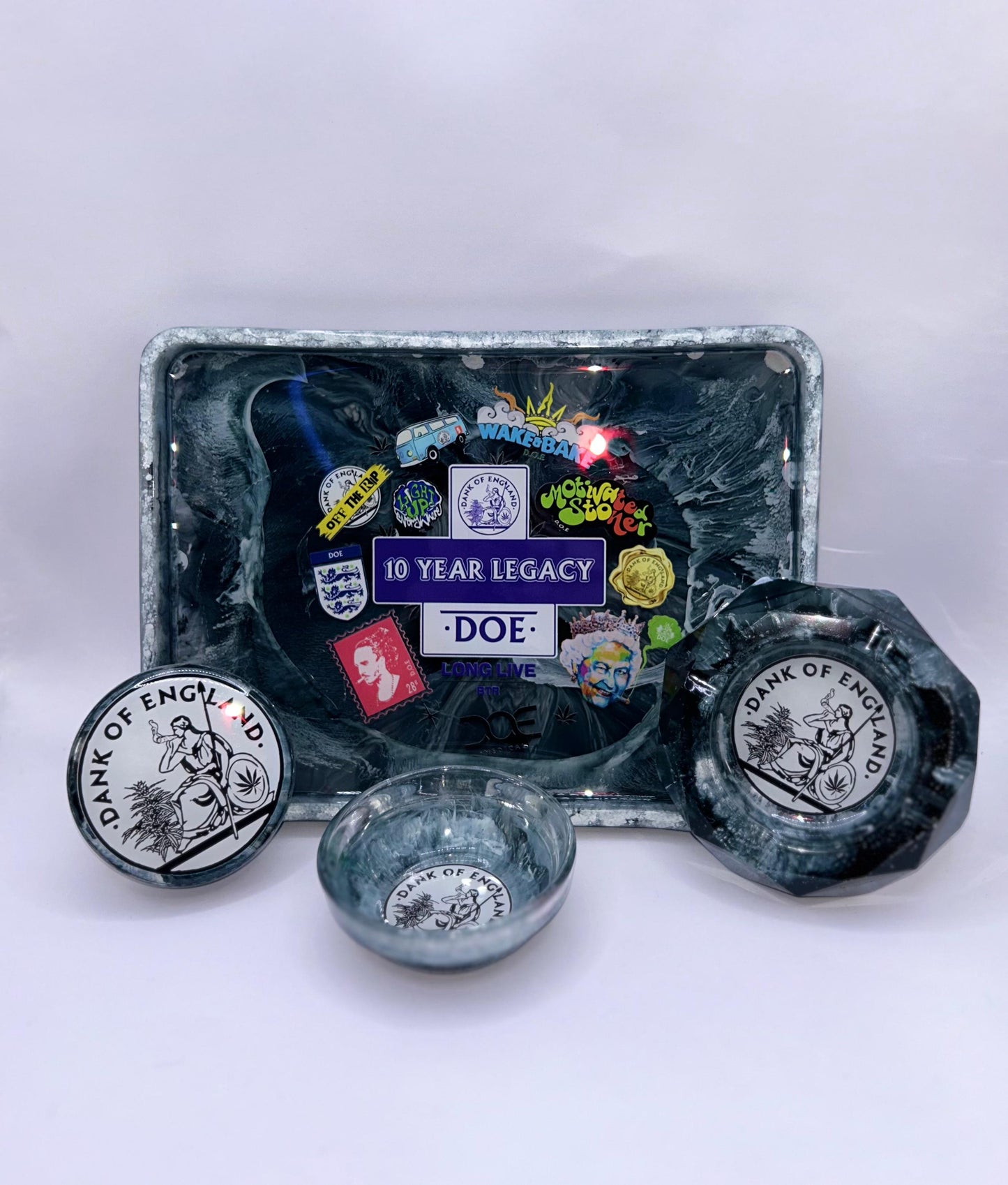 DOE Multi Logo 10 Years Resin 4 Piece Rolling set ( hand made )